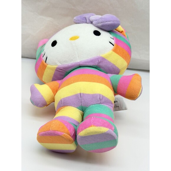 Hello Kitty Pastel Striped Sanrio GUND Plush Toy In Pusheen Cat Rainbow Costume - Picture 4 of 11